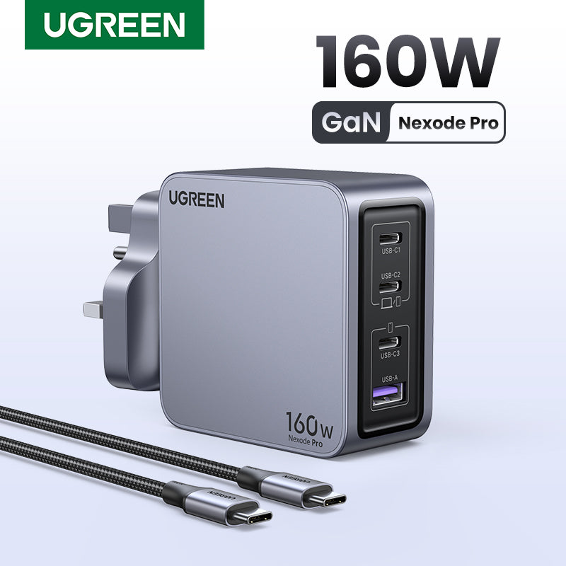 UGREEN Nexode Pro 160W 4-Port GaN Fast Charger Set UK (Gray) - View 2 - Office R Us