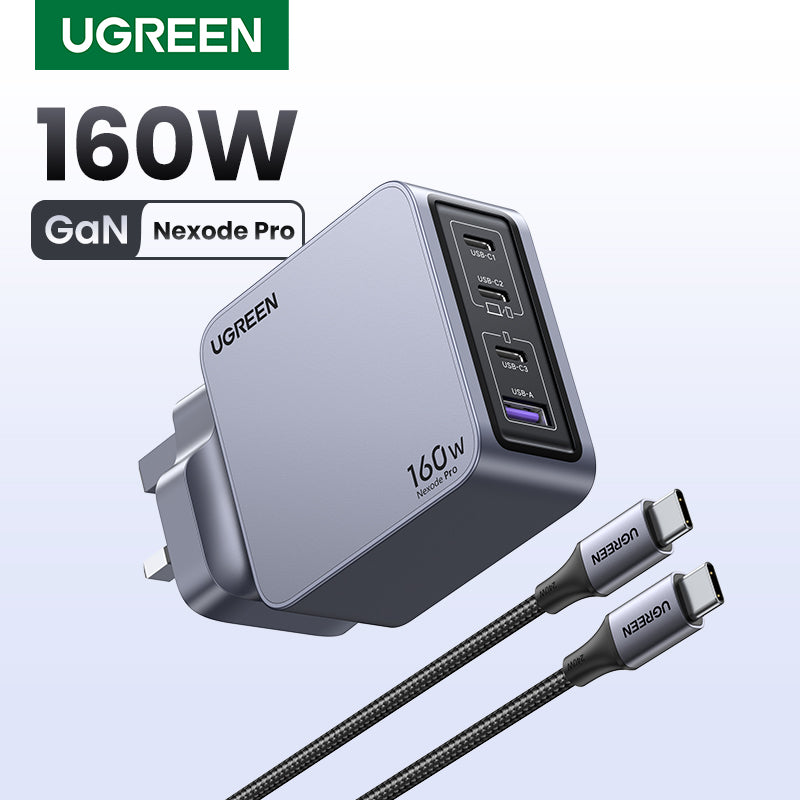 UGREEN Nexode Pro 160W 4-Port GaN Fast Charger Set UK (Gray) - View 3 - Office R Us