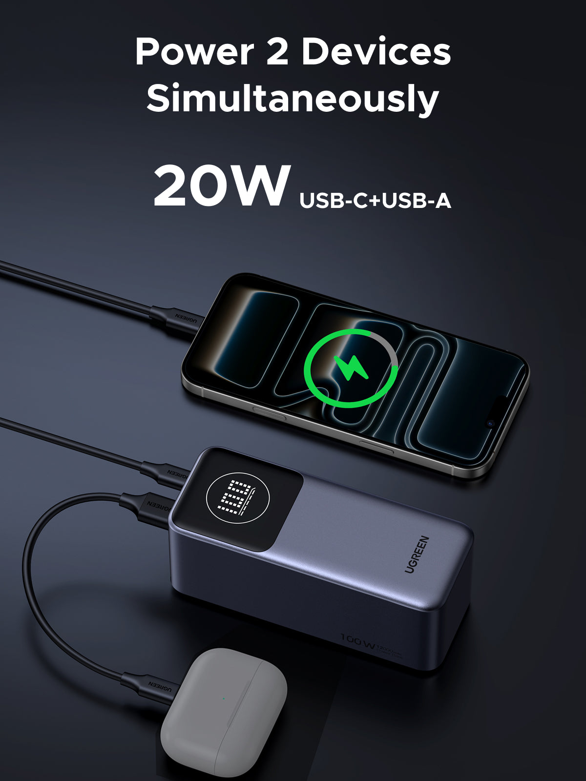 UGREEN 12000mAh 100W Fast Charging Power Bank (Black) - View 4 - Office R Us
