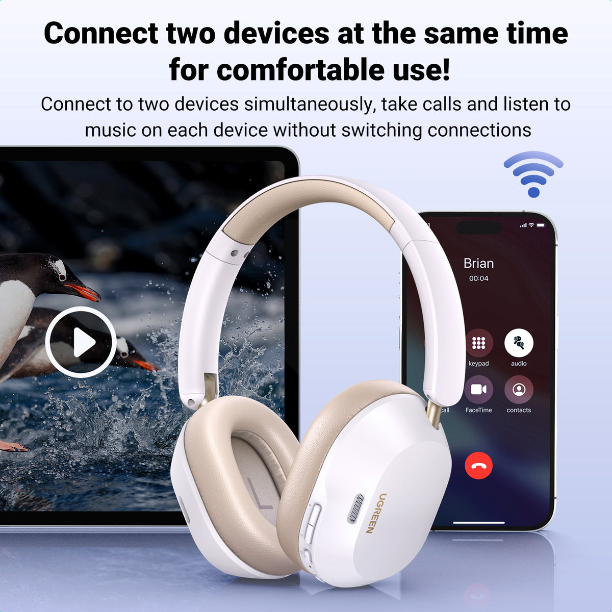 UGREEN HiTune Max5c Hybrid Active Noise-Cancelling Headphones - White view 4 - Office R Us