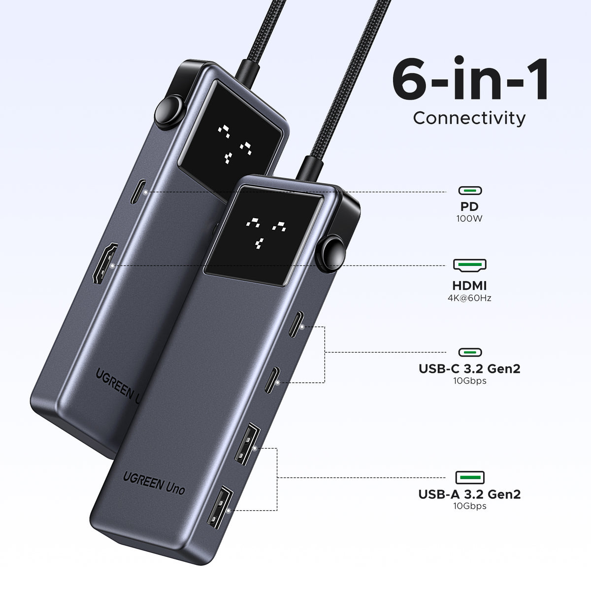 UGREEN 6-in-1 USB-C Hub (35998) - View 4 - Office R Us