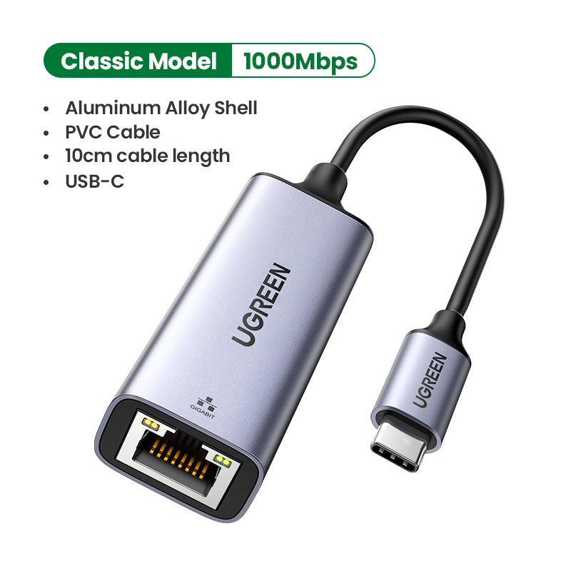 UGREEN USB Type C to 10/100/1000M Ethernet Adapter (Space Gray) - View 3 - Office R Us