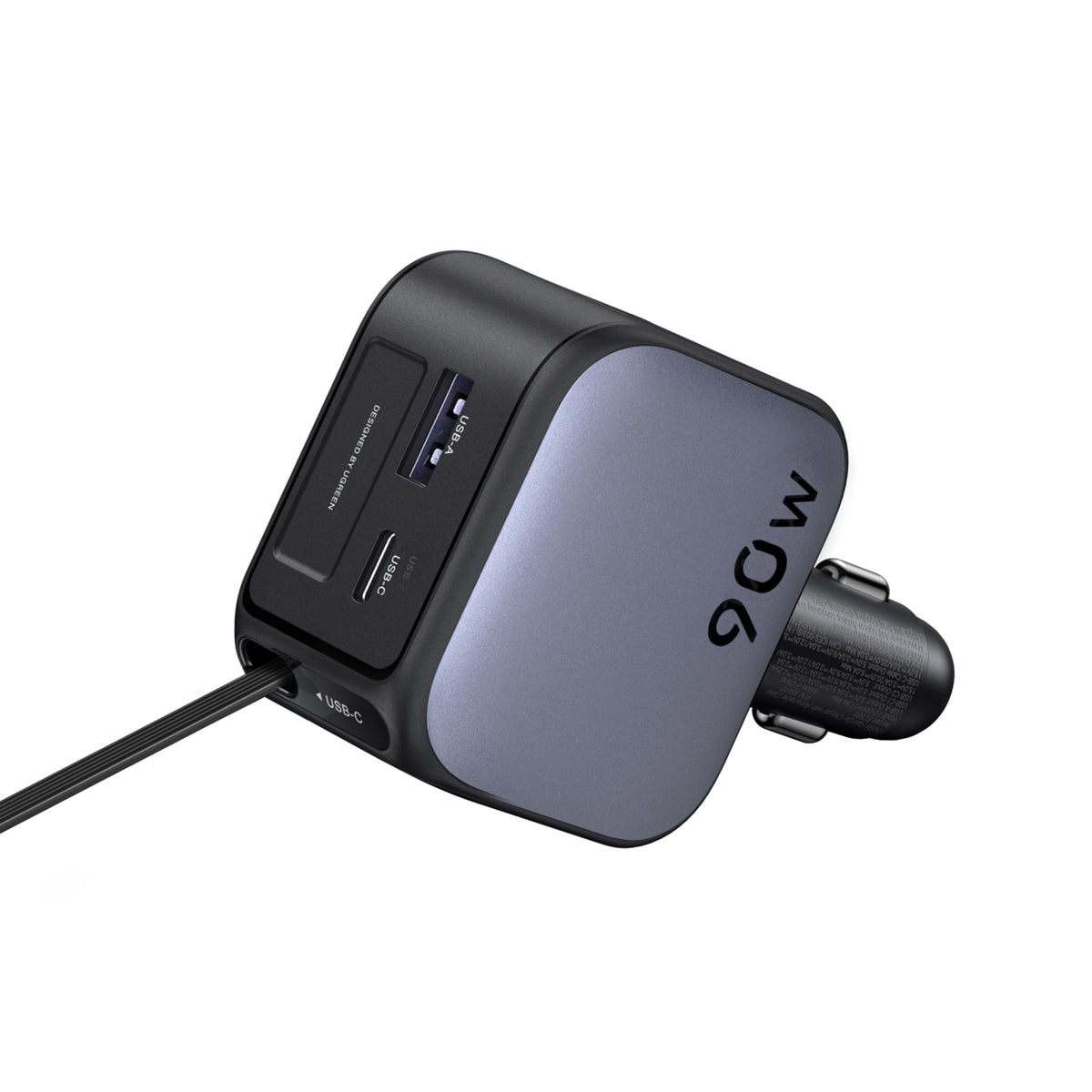 UGREEN 90W Fast Car Charger with Retractable Cable (Space Gray) - View 6 - Office R Us