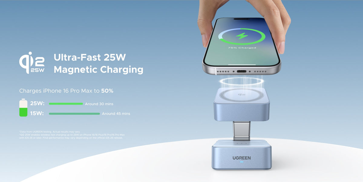 UGREEN 2-in-1 Magnetic Wireless Charger (Space Gray) - View 3 - Office R Us