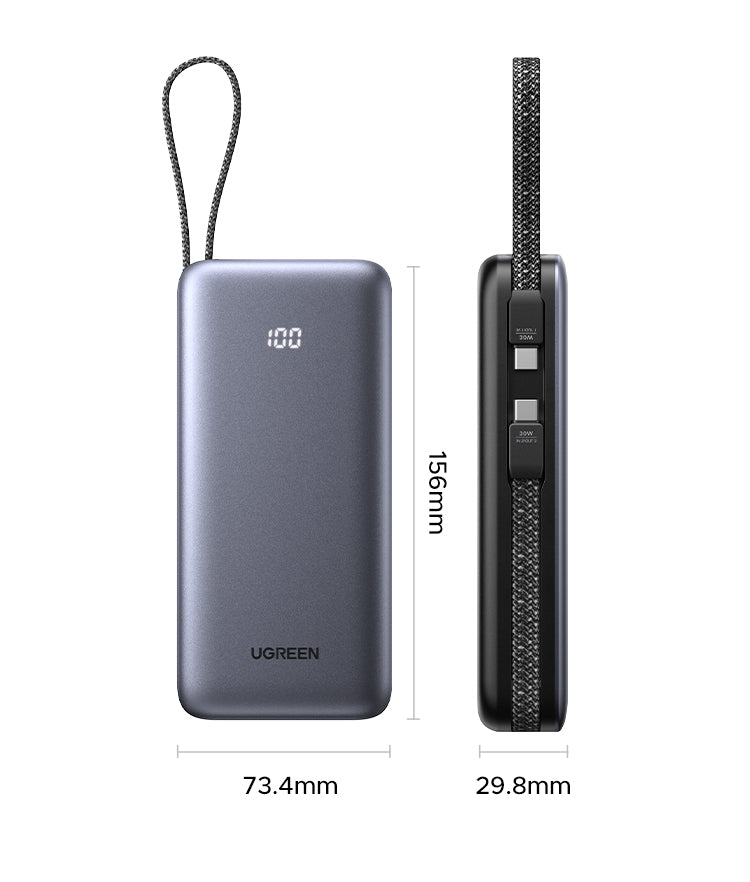 UGREEN 30W Power Bank with Built-in Cable (Black) - Office R Us Lagos