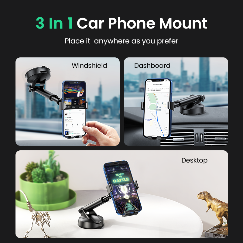 UGREEN Gravity Phone Holder with Suction Cup (Black) - View 3 - Office R Us
