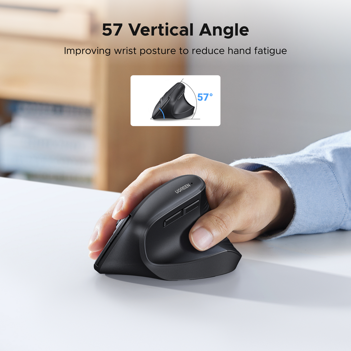 UGREEN Wireless Vertical Mouse (Black) - View 2 - Office R Us