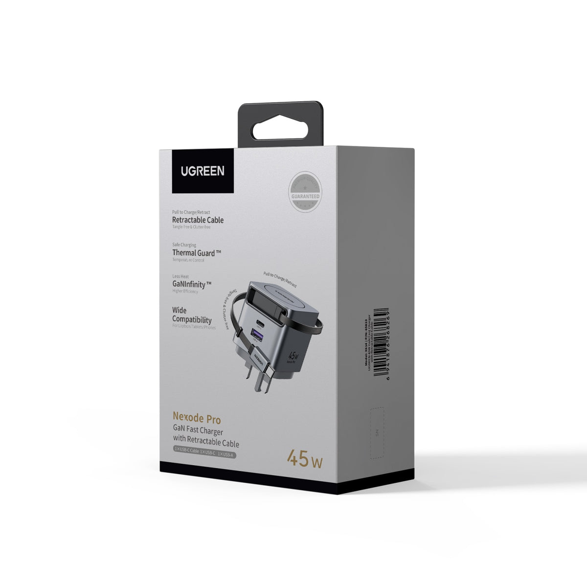 UGREEN 45W GaN Fast Charger with Retractable Cable - View 2 - Office R Us