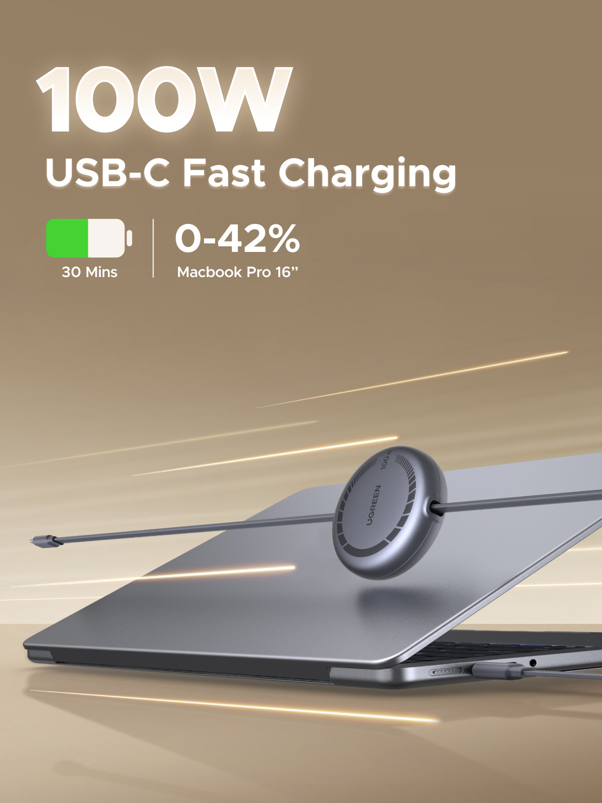 UGREEN USB-C to USB-C PD Fast Charging Retractable Cable 100W Max (1m) - View 3 - Office R Us