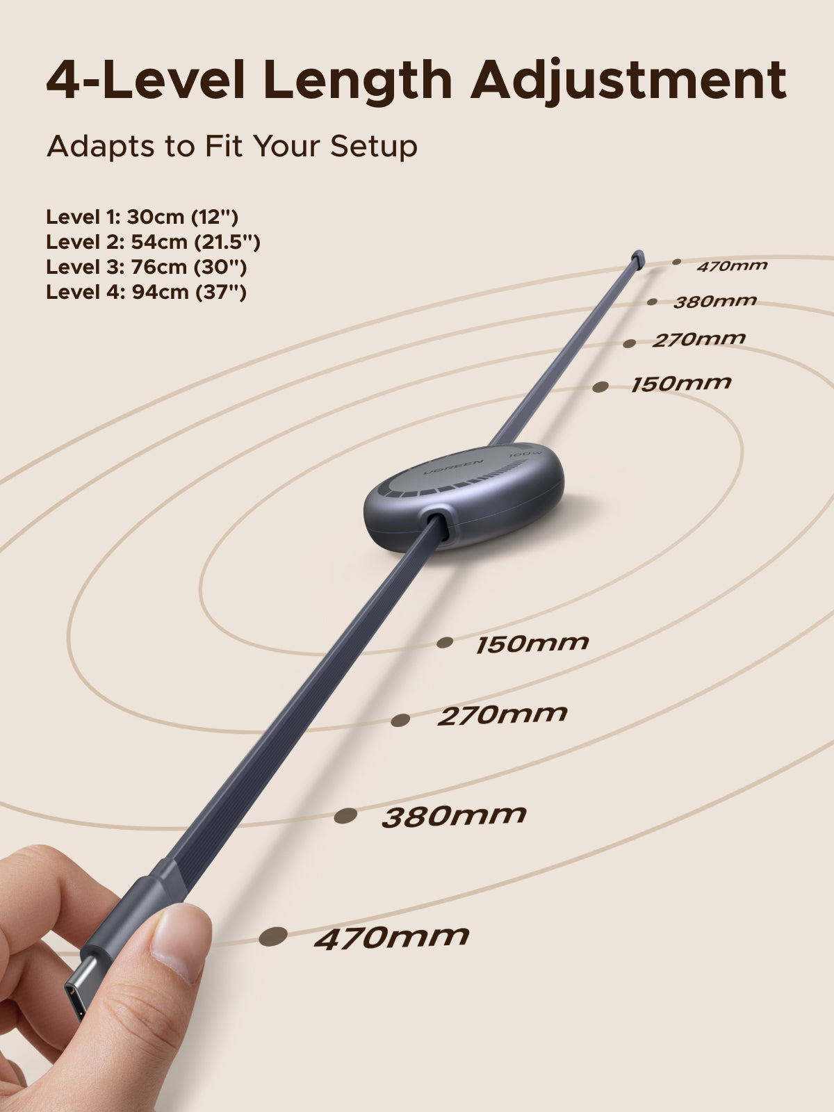 UGREEN USB-C to USB-C PD Fast Charging Retractable Cable 100W Max (1m) - View 4 - Office R Us