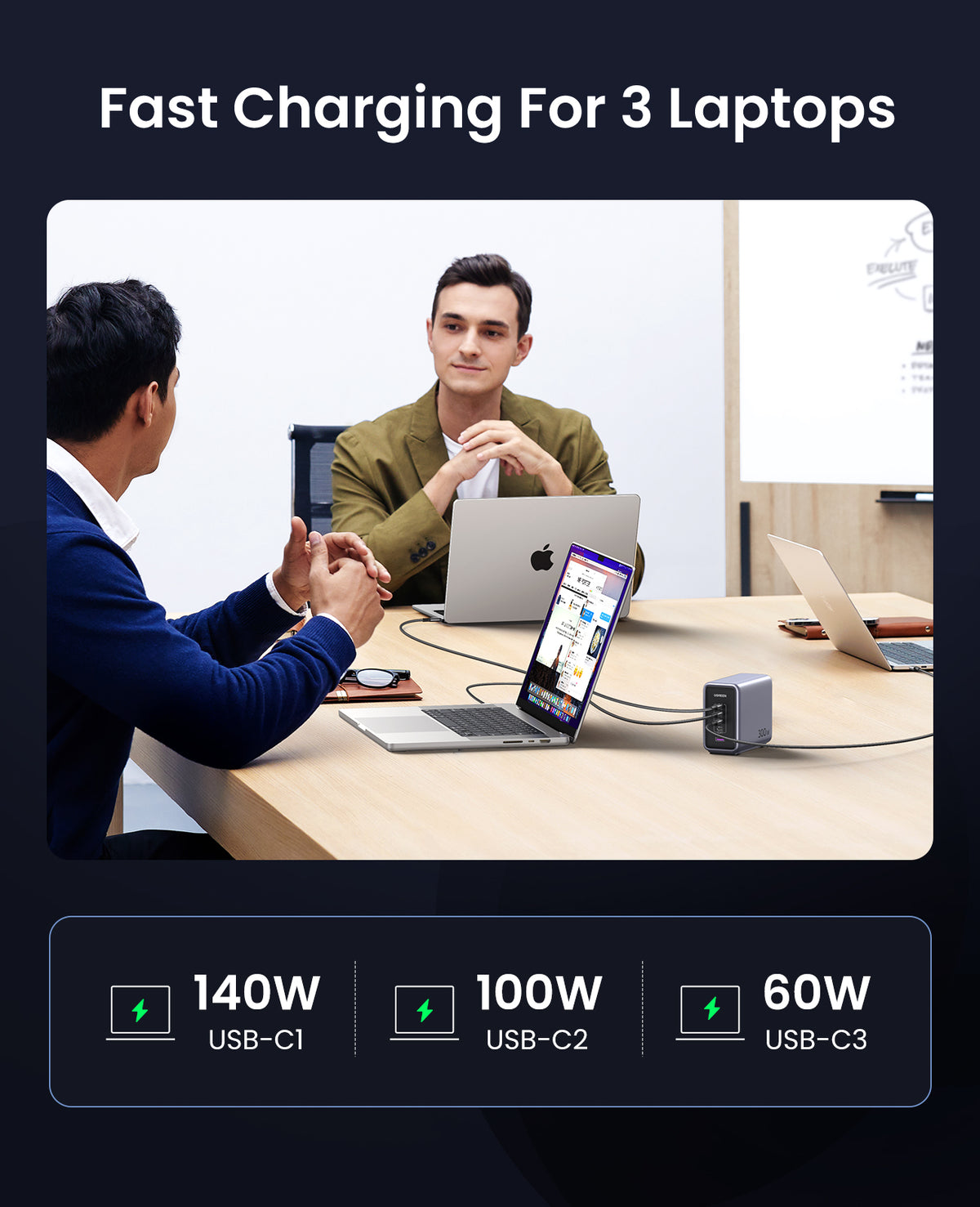 UGREEN Nexode 300W 5-Port PD GaN Fast Charger UK (Black) - View 2 - Office R Us