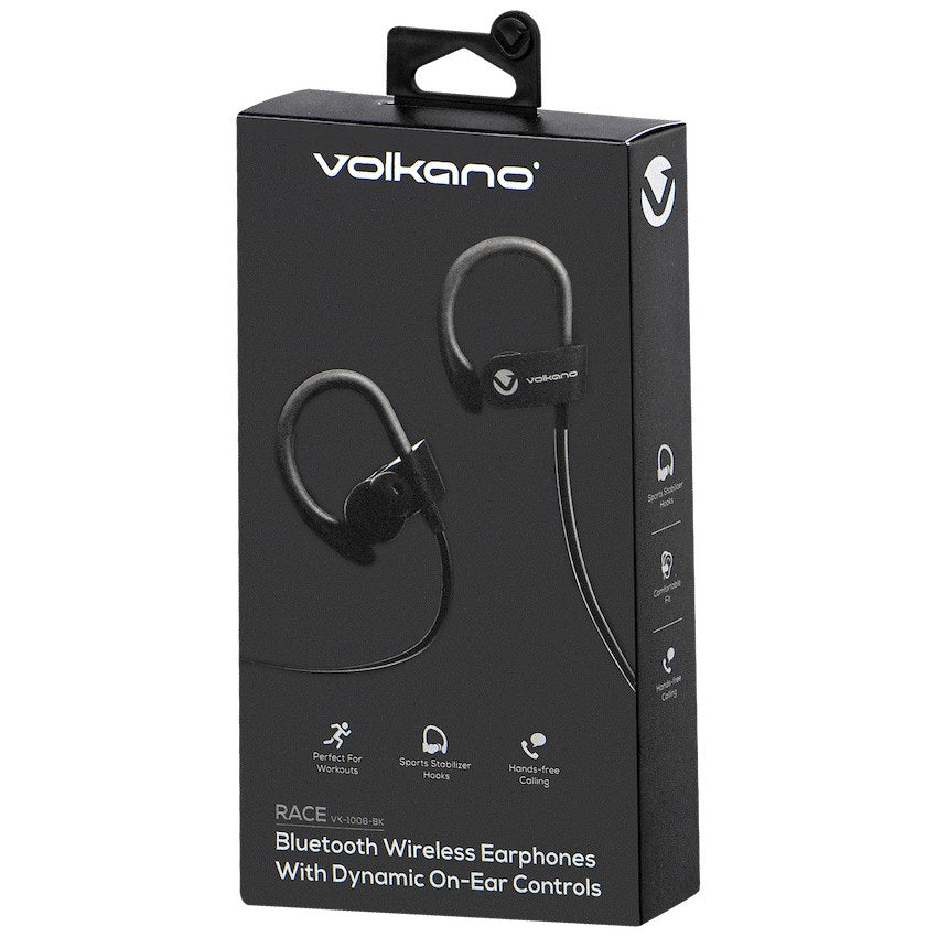 Volkano Race Series Bluetooth Sport Earhook Earphones (Black, VK-1008-BK) - View 3 - Office R Us