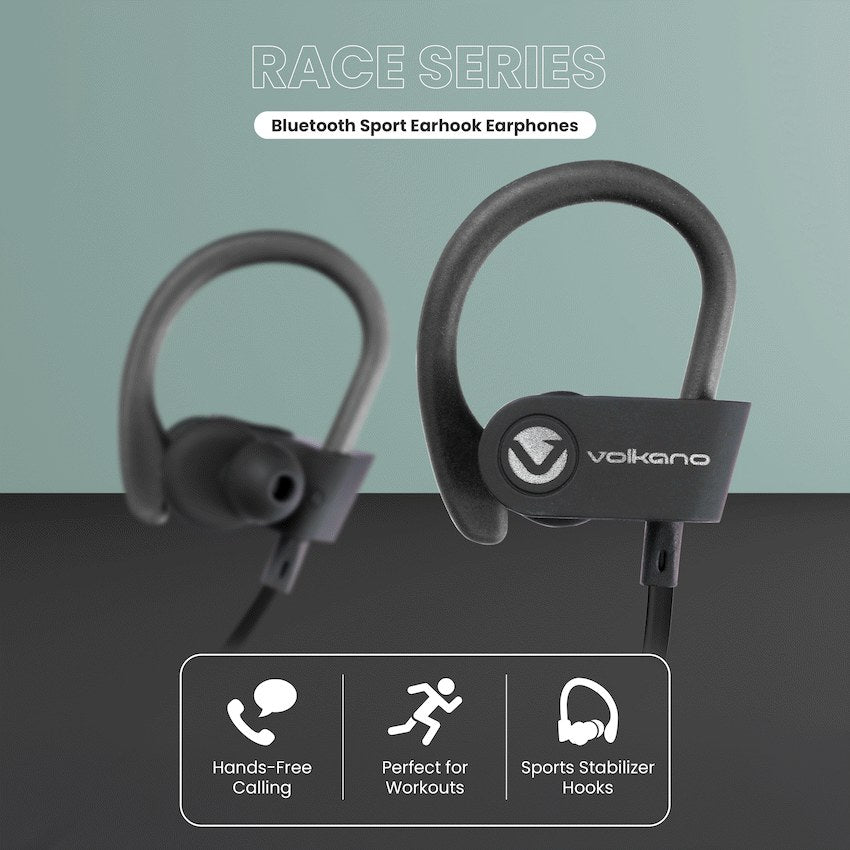 Volkano Race Series Bluetooth Sport Earhook Earphones (Black, VK-1008-BK) - View 4 - Office R Us