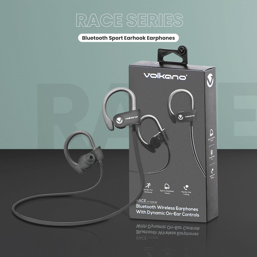 Volkano Race Series Bluetooth Sport Earhook Earphones (Black, VK-1008-BK) - View 6 - Office R Us