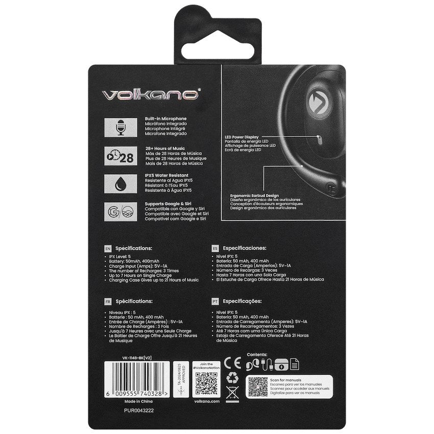 Volkano Stride 2 Air Conduction True Wireless Earphones (Black, VK-1148-BK) - View 7 - Office R Us