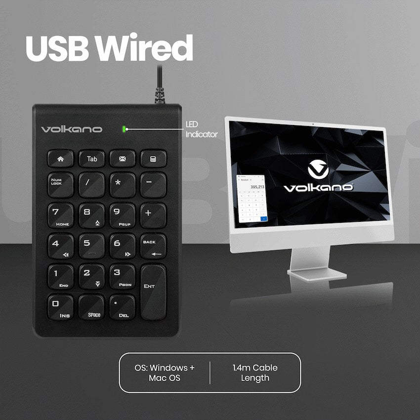 Volkano Numeric Series USB Numeric Keypad (Black, VK-20021-BK) - View 7 - Office R Us