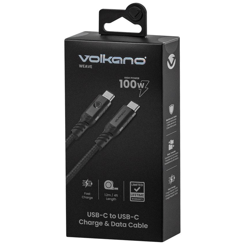 Volkano Weave Series 100W USB-C to USB-C Cable (1.2 m, Black, VK-20230-BK) - View 4 - Office R Us