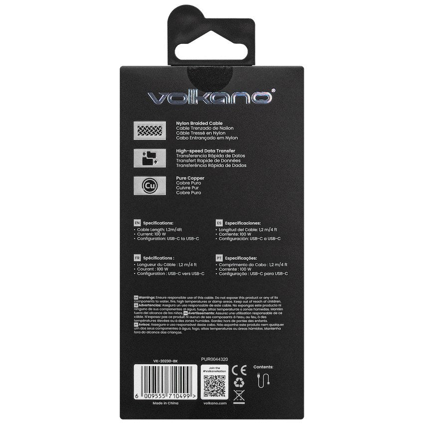 Volkano Weave Series 100W USB-C to USB-C Cable (1.2 m, Black, VK-20230-BK) - View 5 - Office R Us