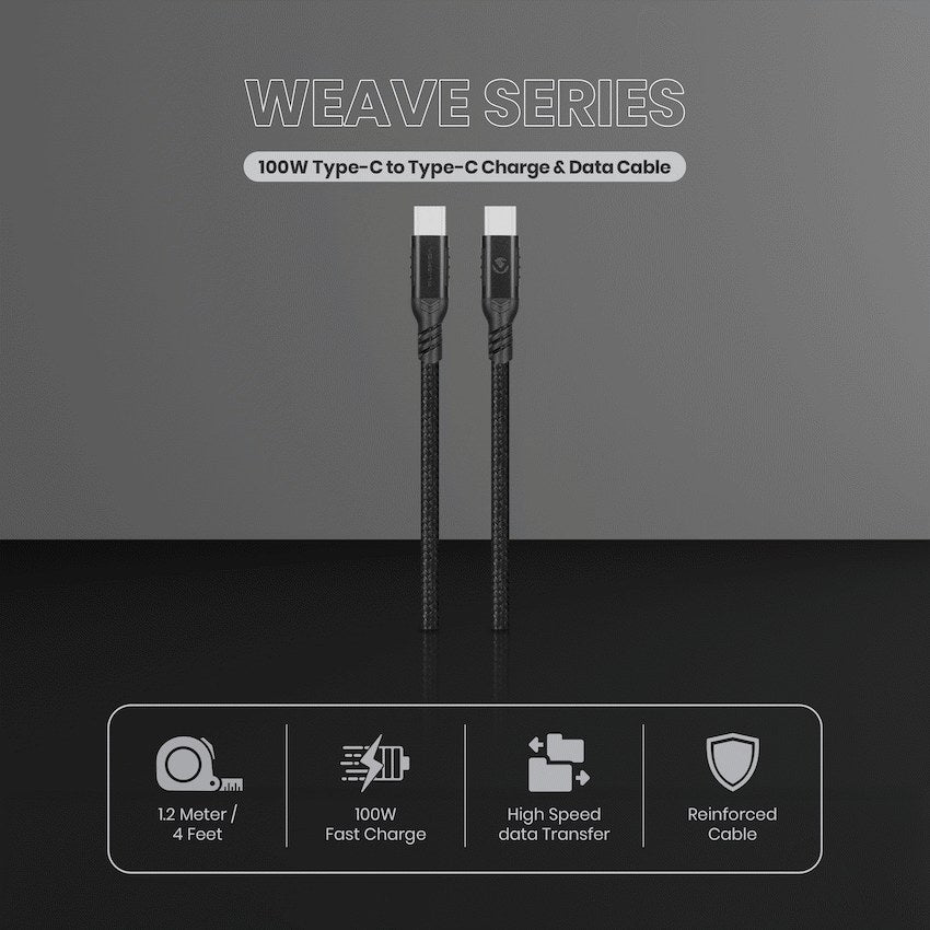 Volkano Weave Series 100W USB-C to USB-C Cable (1.2 m, Black, VK-20230-BK) - View 6 - Office R Us