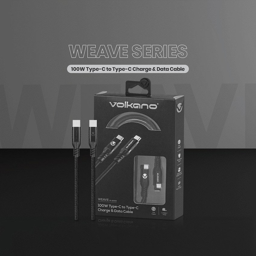Volkano Weave Series 100W USB-C to USB-C Cable (1.2 m, Black, VK-20230-BK) - View 7 - Office R Us