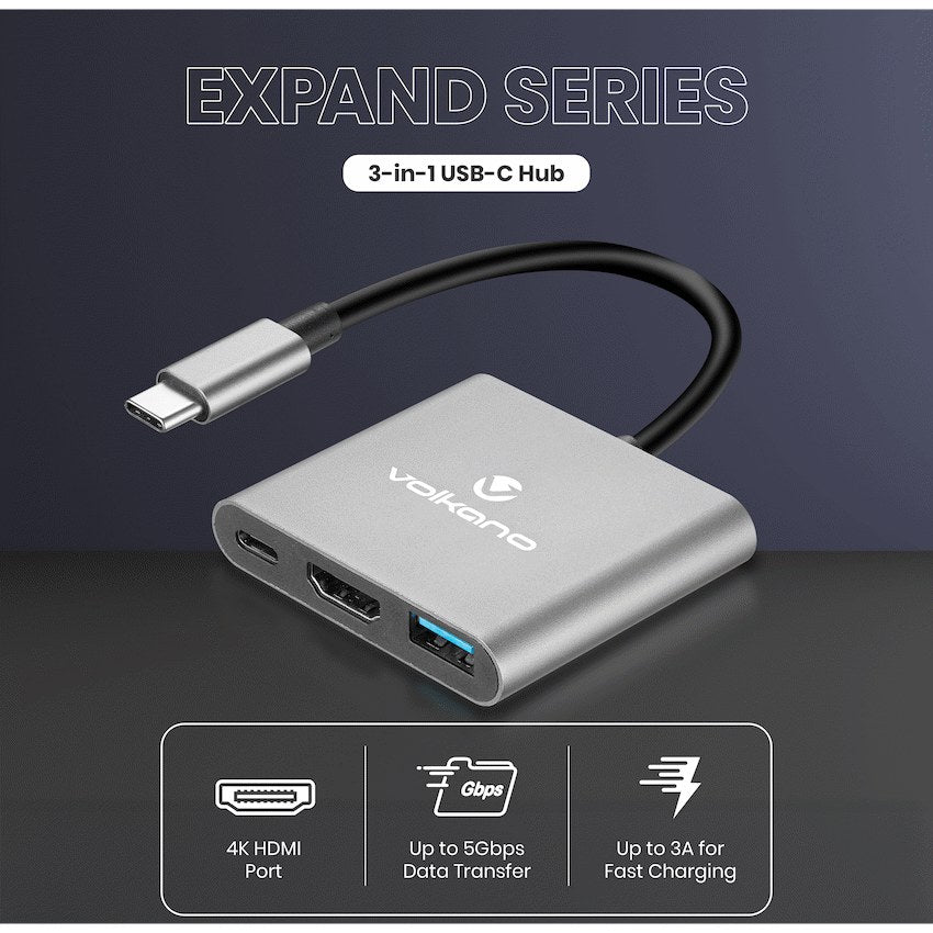 Volkano Expand Series 3-in-1 Type-C Hub (VK-20233-BK) - View 4 - Office R Us