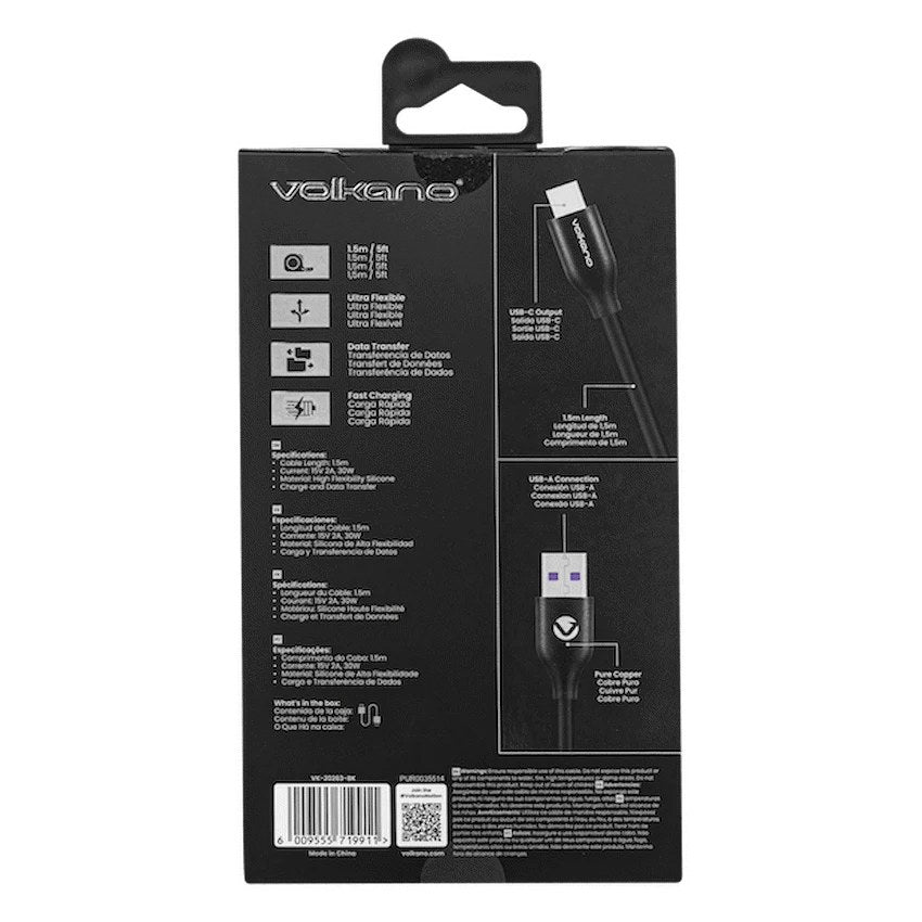 Volkano Flexi Series 30W USB to Type-C Cable (1.5 m, Black, VK-20263-BK) - View 3 - Office R Us