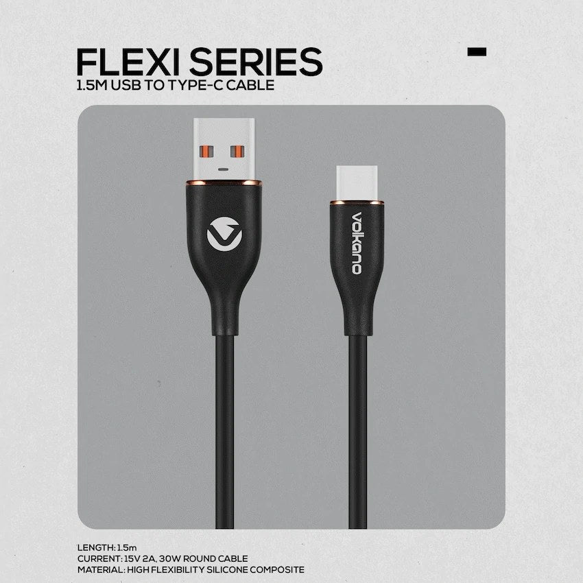 Volkano Flexi Series 30W USB to Type-C Cable (1.5 m, Black, VK-20263-BK) - View 6 - Office R Us