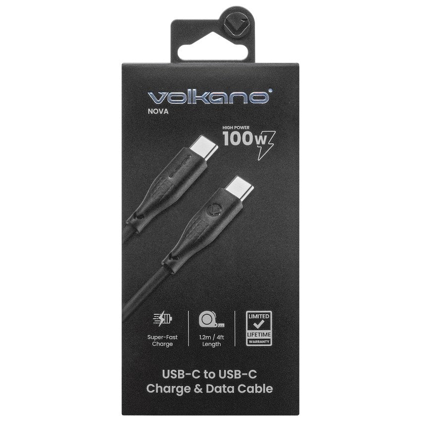 Volkano Nova Series 100W USB-C to USB-C TPE Cable (1.2 m, Black, VK-30086-BK) - View 4 - Office R Us