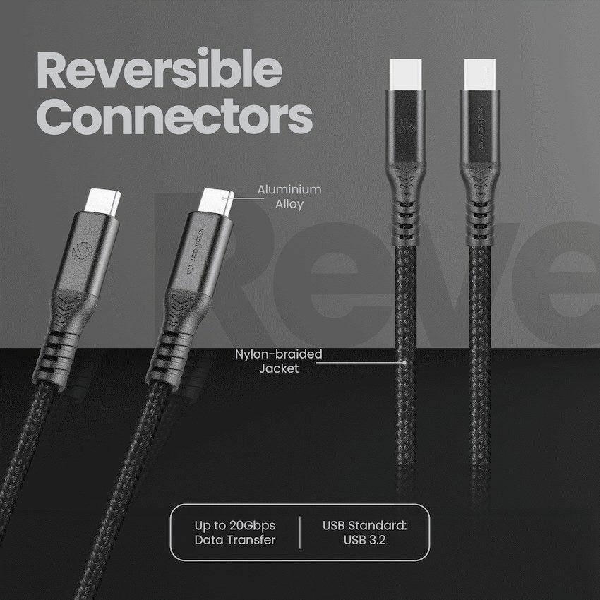 Volkano Weave Series 240W 20Gbps USB-C to USB-C Cable (2 m, Black, VK-30239-BK) - View 6 - Office R Us