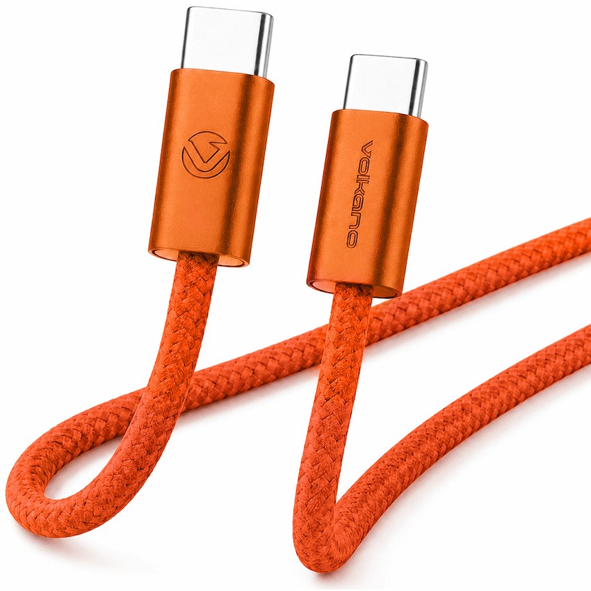 Volkano Weave Series 60W USB-C to USB-C Cable - 1.2 m / Orange - Front - Office R Us
