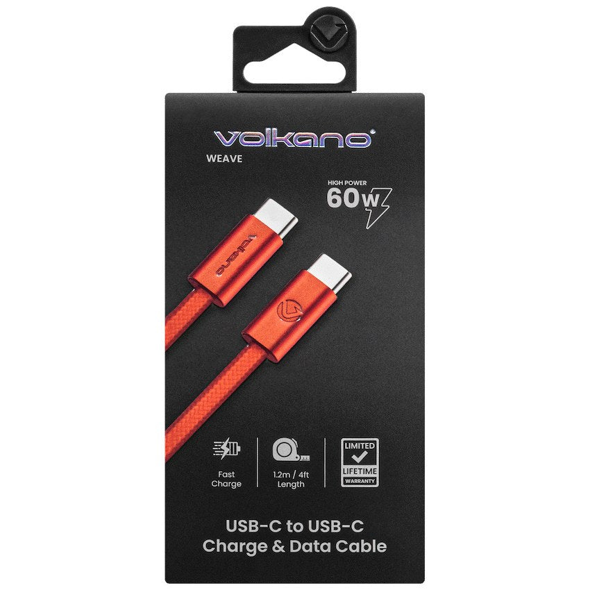 Volkano Weave Series 60W USB-C to USB-C Cable - 1.2 m / Orange - View 13 - Office R Us