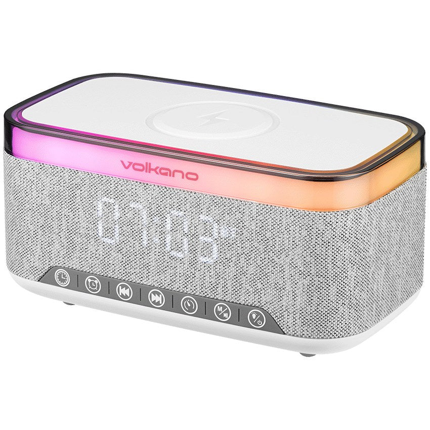 Volkano Radiant 2 Alarm Clock with Wireless Charging and Speaker - Grey - Front - Office R Us