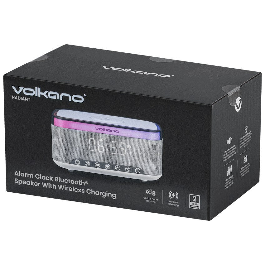 Volkano Radiant 2 Alarm Clock with Wireless Charging and Speaker - Grey - View 6 - Office R Us