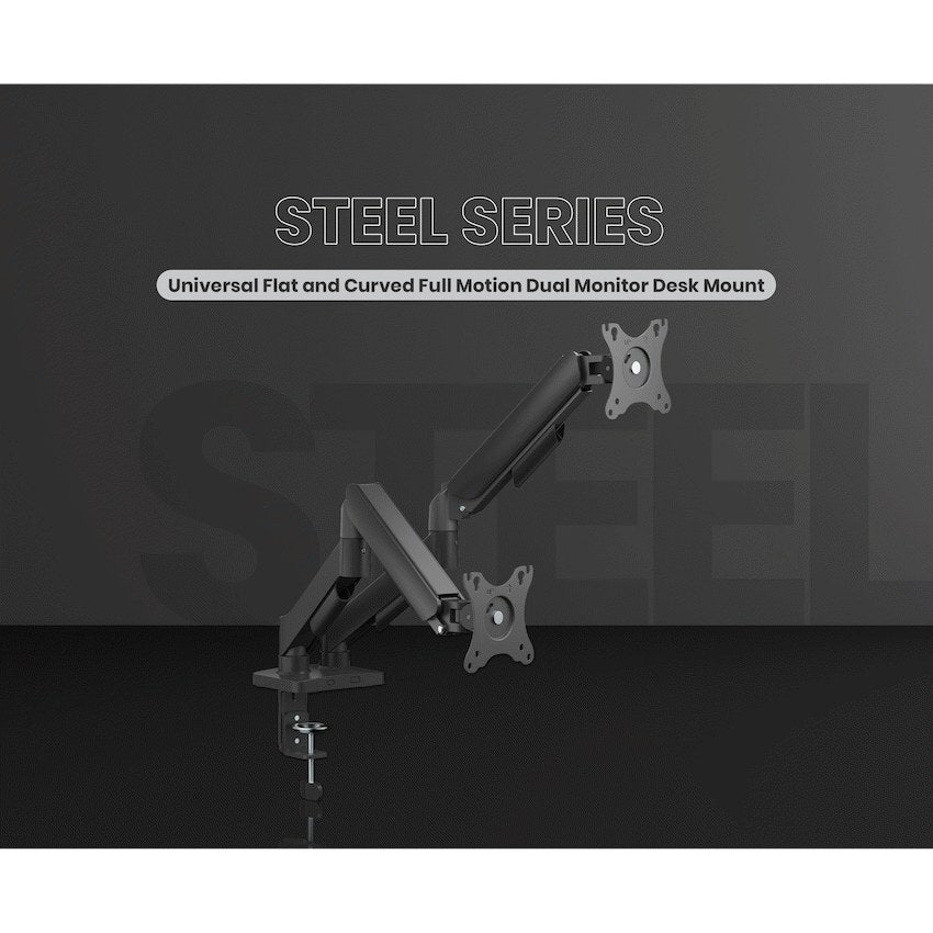 Volkano Steel Series Full Motion Dual Monitor Desk Mount 17"-32" (VK-4039-BK) - View 6 - Office R Us
