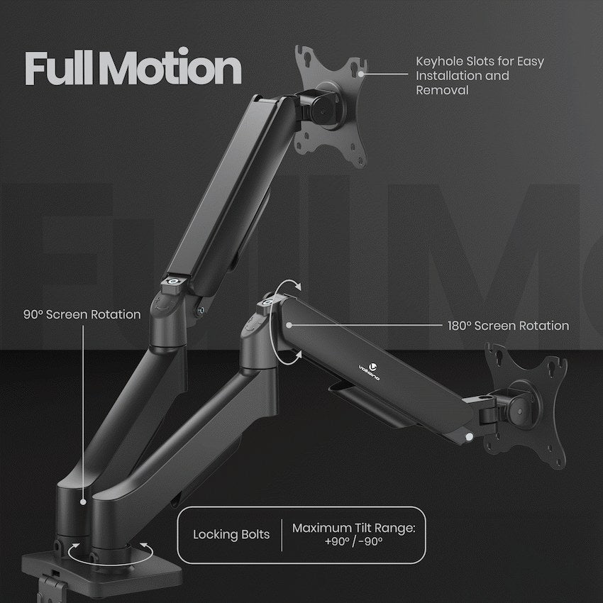 Volkano Steel Series Full Motion Dual Monitor Desk Mount 17"-32" (VK-4039-BK) - View 7 - Office R Us