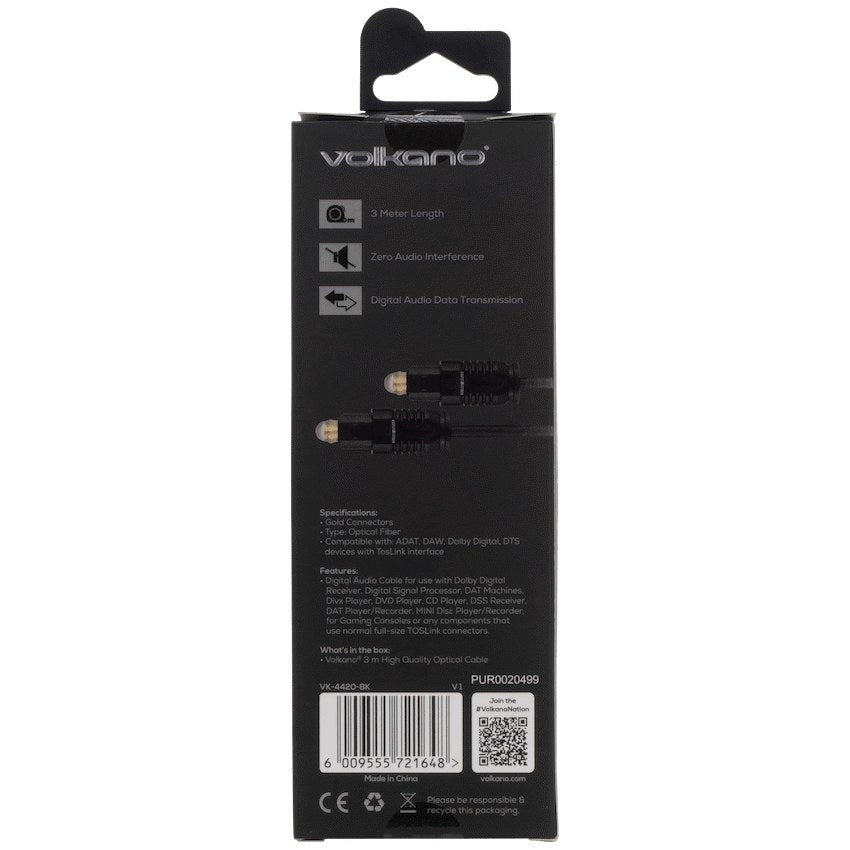 Volkano Optical Cable (3 m, VK-4420-BK) - View 3 - Office R Us