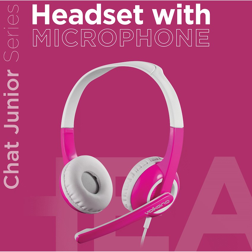 Volkano Kids Chat Junior Series Headset with Mic - Pink - View 9 - Office R Us