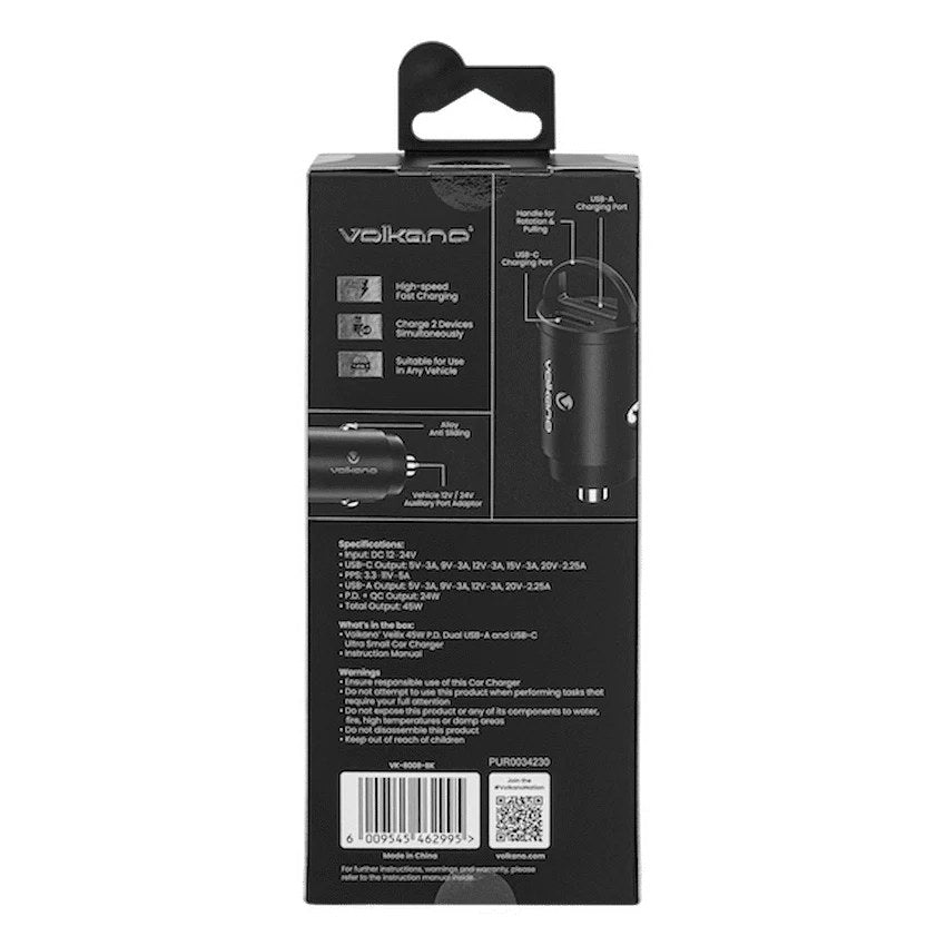 Volkano Veilix Series 45W PD Dual USB-A and USB-C Ultra Small Car Charger (Black, VK-8008-BK) - View 6 - Office R Us