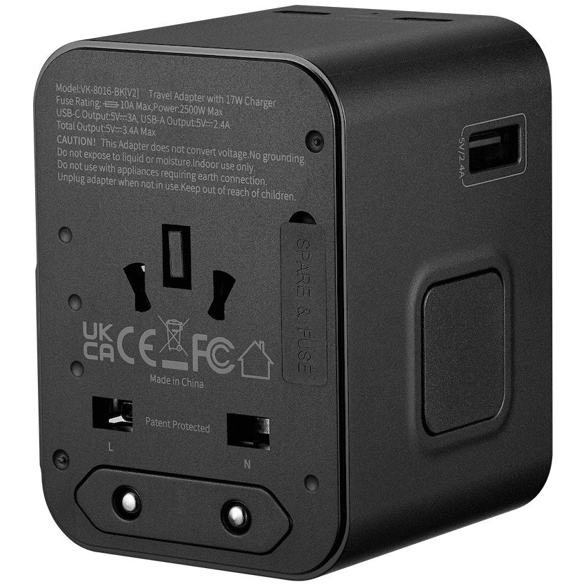 Volkano International Series Travel Adapter (VK-8016-BK) - View 1 - Office R Us