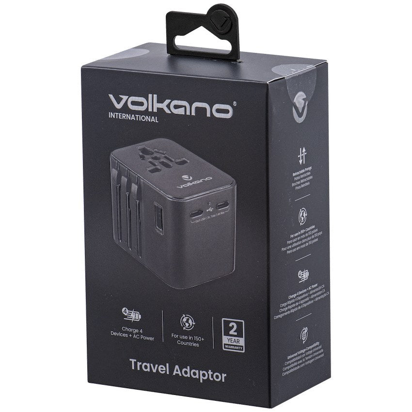 Volkano International Series Travel Adapter (VK-8016-BK) - View 4 - Office R Us