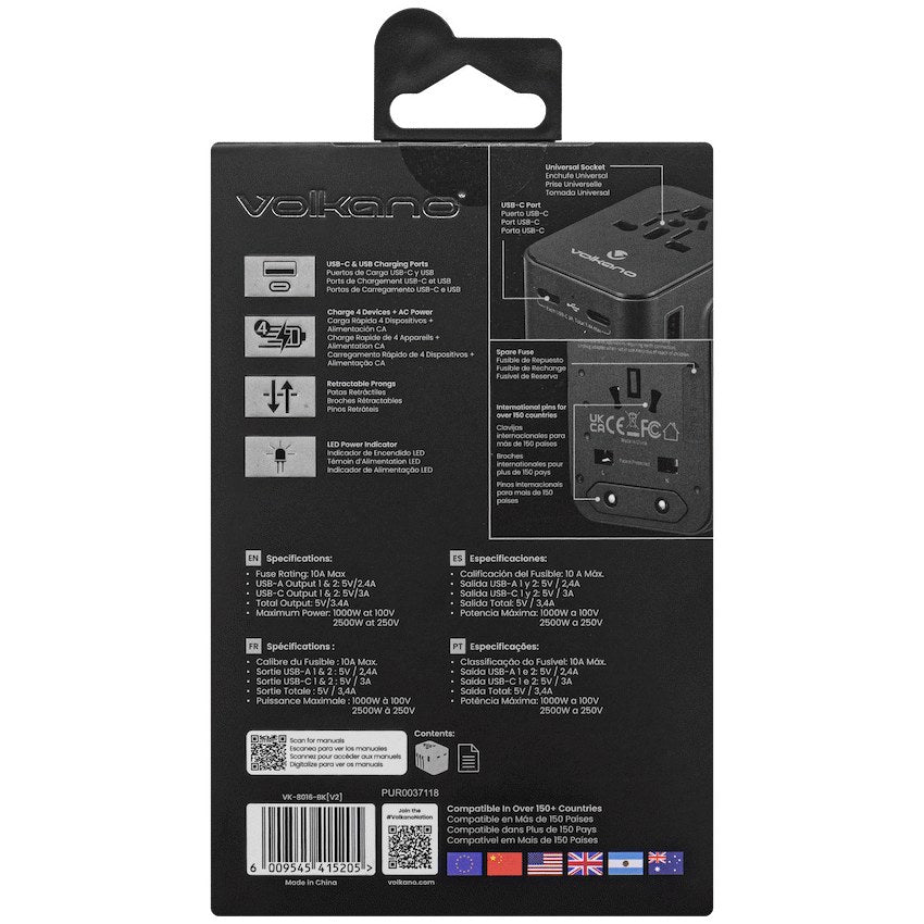 Volkano International Series Travel Adapter (VK-8016-BK) - View 5 - Office R Us