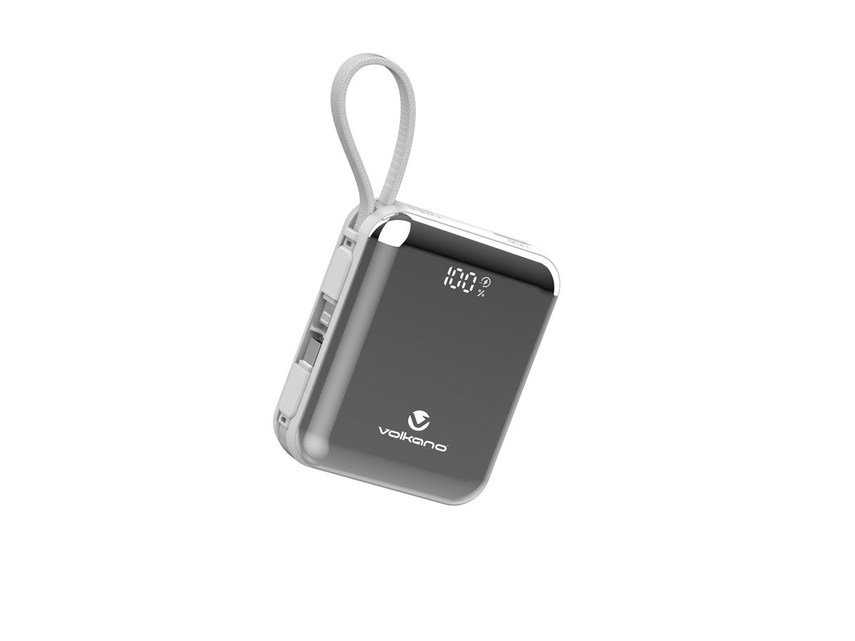 Volkano Solace Series 10000mAh Power Bank with Built-in USB-C & Lightning Cable - White & Silver - View 7 - Office R Us