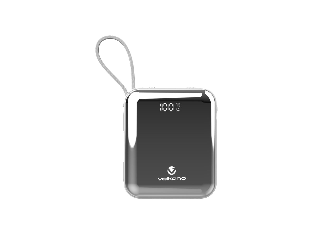 Volkano Solace Series 10000mAh Power Bank with Built-in USB-C & Lightning Cable - White & Silver - View 8 - Office R Us