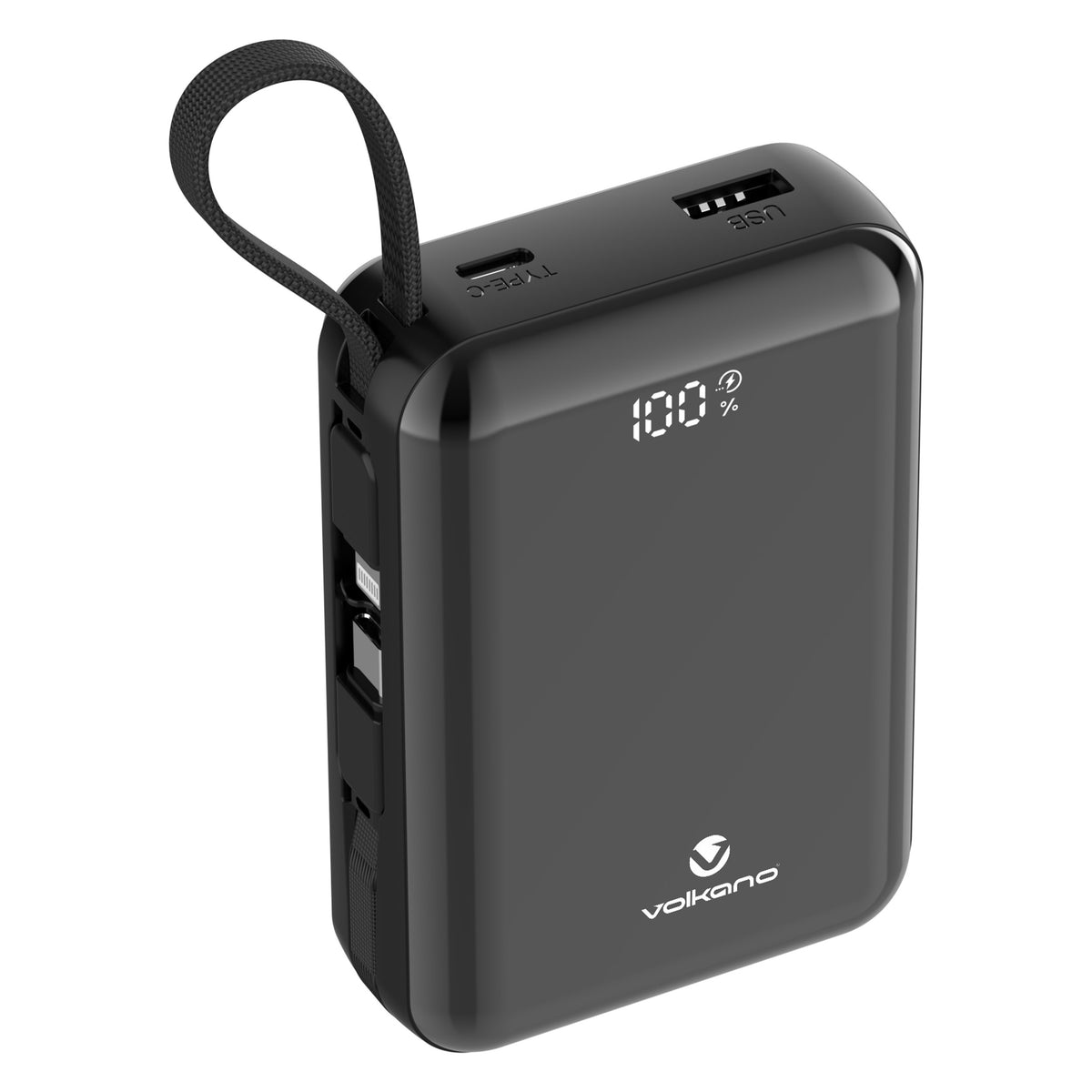 Volkano Solace Series 20000mAh Power Bank with Built-in USB-C & Lightning Cable (Black, VK-9040-BK) - Office R Us Lagos