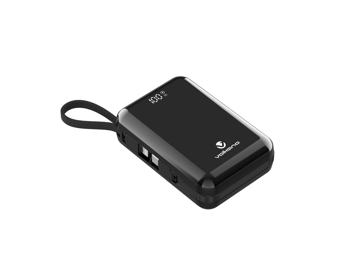 Volkano Solace Series 20000mAh Power Bank with Built-in USB-C & Lightning Cable (Black, VK-9040-BK) - View 1 - Office R Us