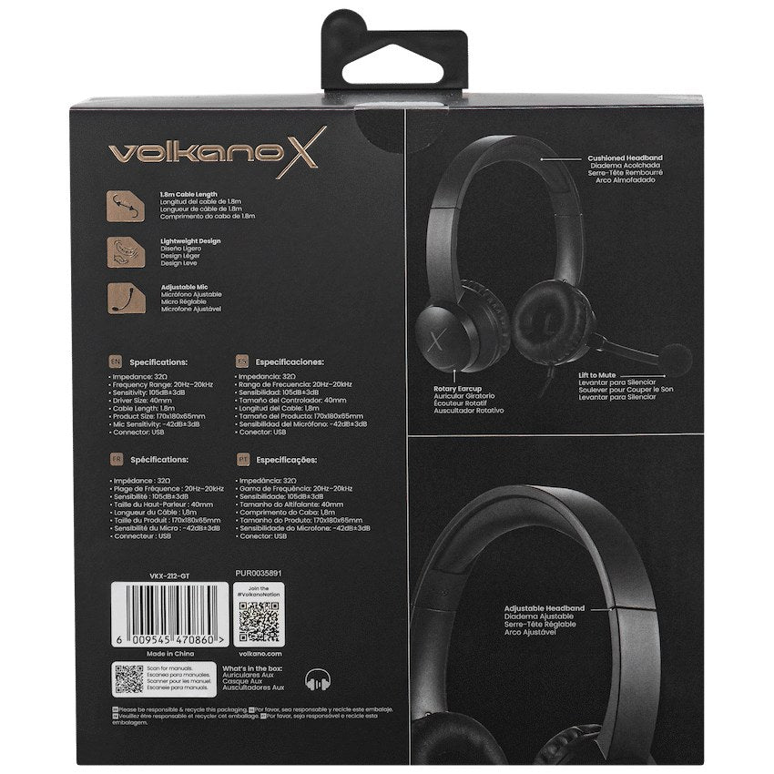 VolkanoX Chat Mk2 Series Wired USB Headset (Graphite, VKX-212-GT) - View 6 - Office R Us