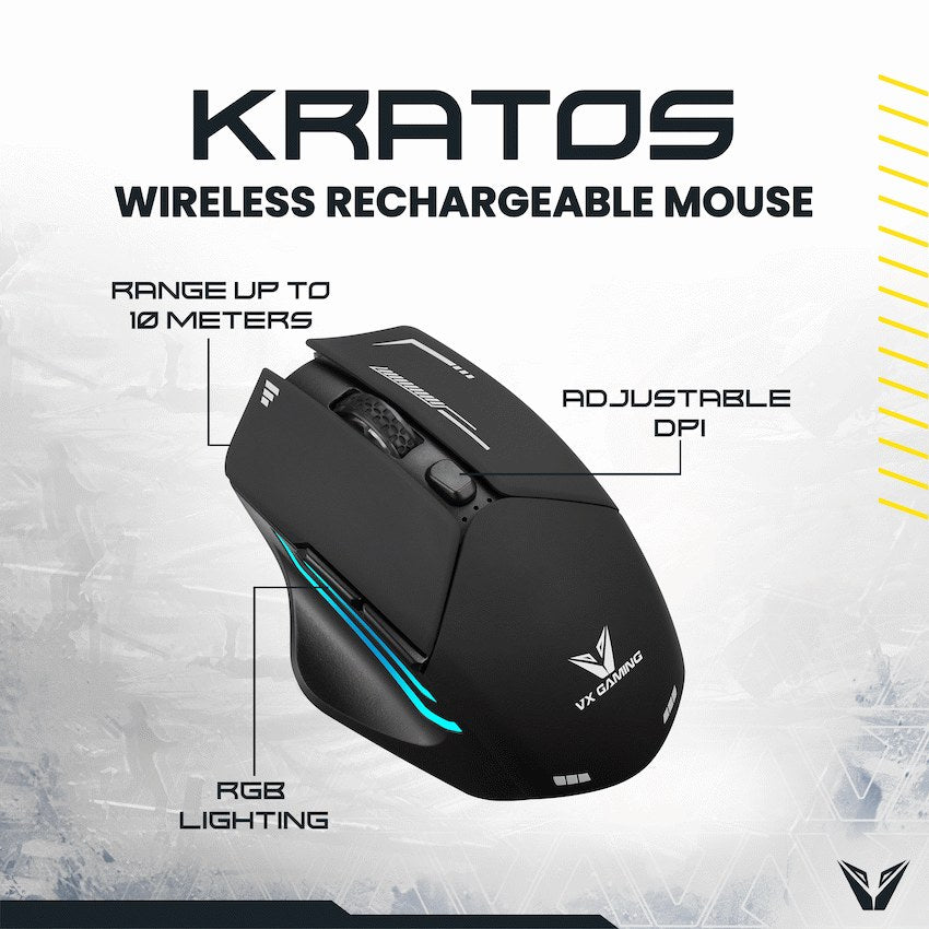 VX Gaming Kratos Series Wireless Rechargeable RGB Gaming Mouse (VX-207-BK) - View 6 - Office R Us