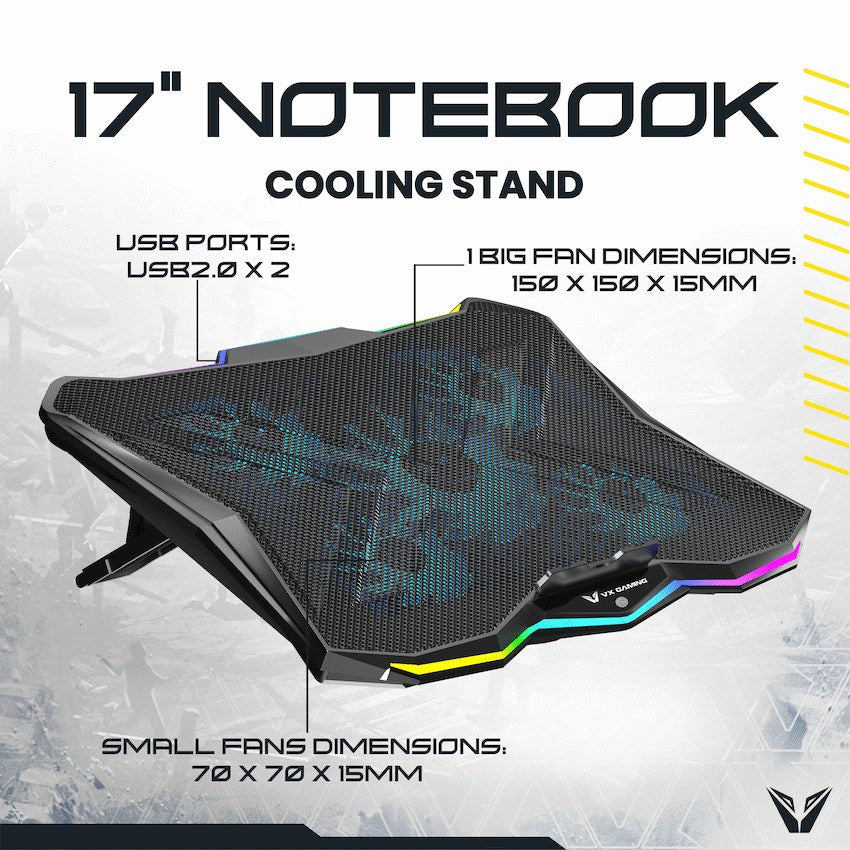 VX Gaming Boreas Series 5-Fan 17" Notebook Cooling Stand (VX-208-BK) - View 6 - Office R Us