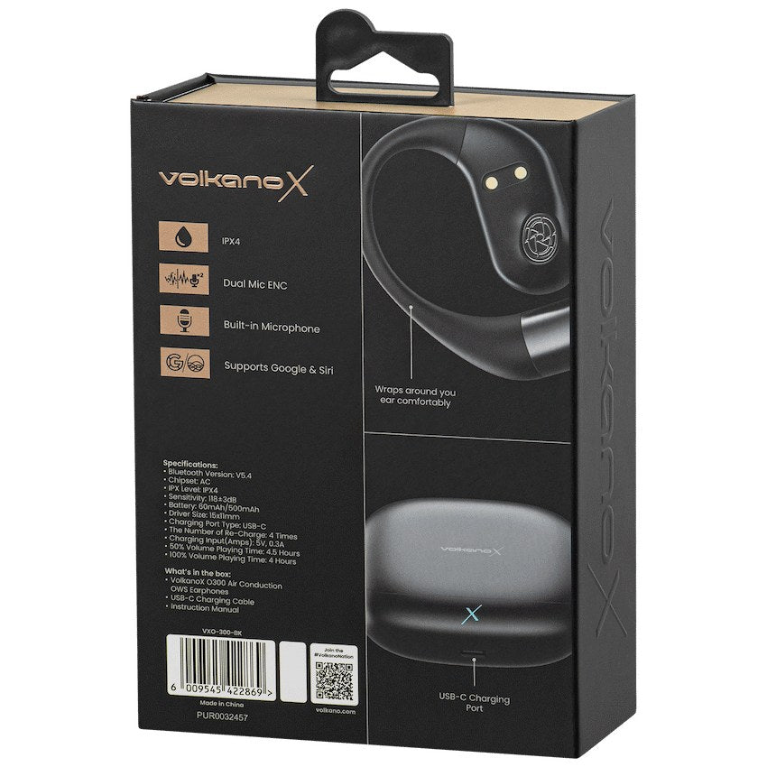VolkanoX O300 Air Conduction OWS Earphones (Black, VXO-300-BK) - View 6 - Office R Us