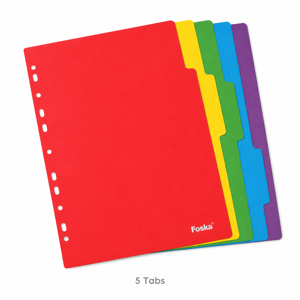 A4 Paper Index Dividers 180gsm – Assorted Colours — 5 Tabs